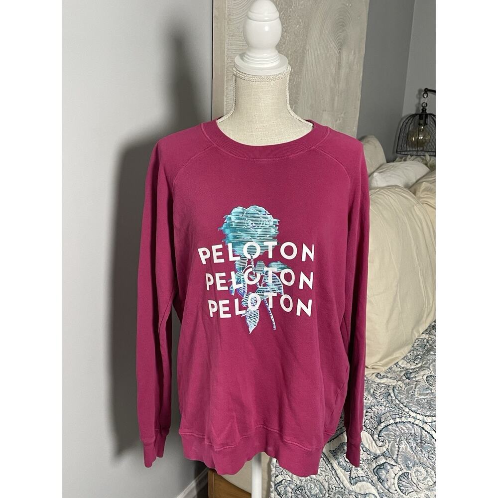 Peloton Pink Graphic Sweatshirt S Floral Logo Crewneck Pullover Long Sleeve